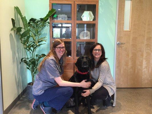 Co-owners: Dr. Lindsay Thurwachter and Dr. Nikki Graf with Diesel.