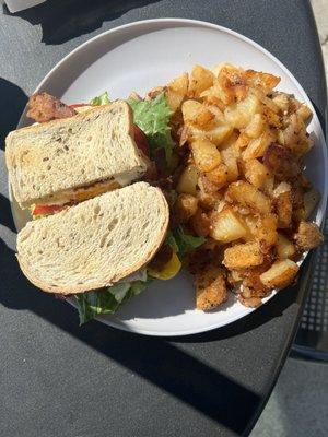 BLT w/fried egg & hash browns.