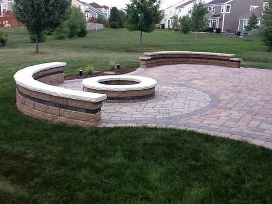 Paver Patio with fire pit and seat wall.