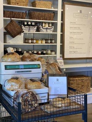 Jams & Jellies sold in European drink glasses. Some locally baked bread!