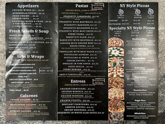 Andy's Pizzeria Menu 2