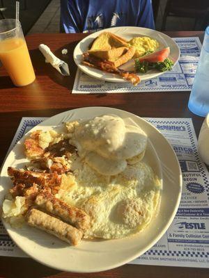 Cowboy breakfast and waffle combo