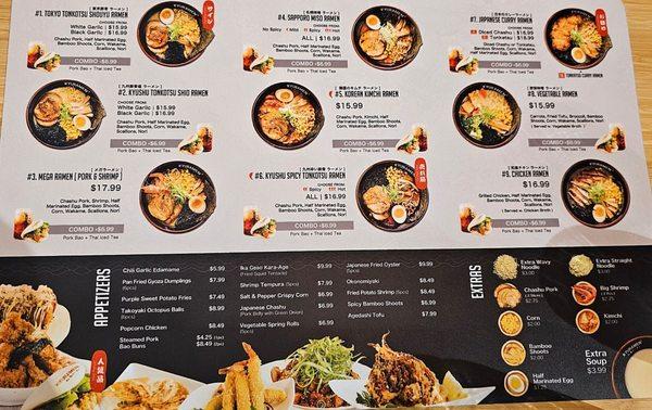 Ramen and Appetizer Menu