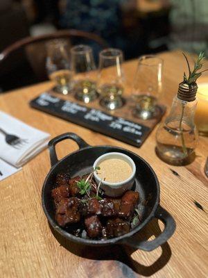 Candied bacon and Irish whiskey flight