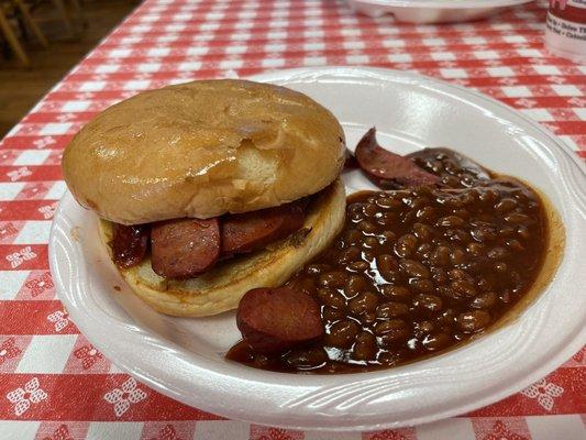 Smokestack sandwich with side of beans