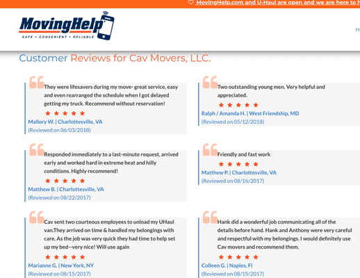 We have pages of 5 star reviews on MovingHelp