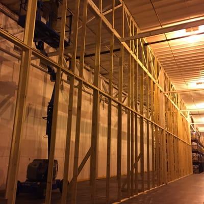 We built a Mold Remediation Containment wall in a frozen food warehouse.