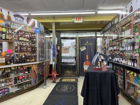 View from the cashier area to the front door.