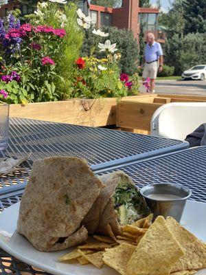 table outside, wrap with the beautiful background