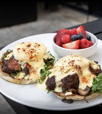 Steak Benedict on weekends for Brunch