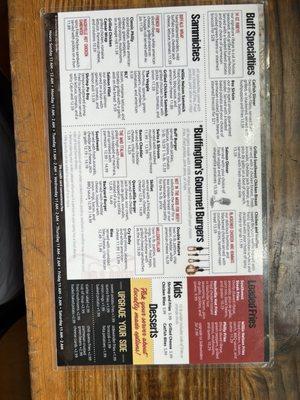 Back of menu