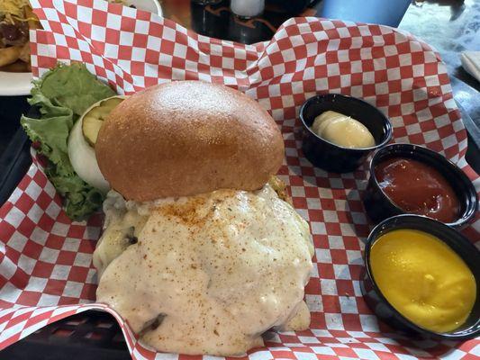 Blackened Bleu Cheese Burger.  Delicious!!