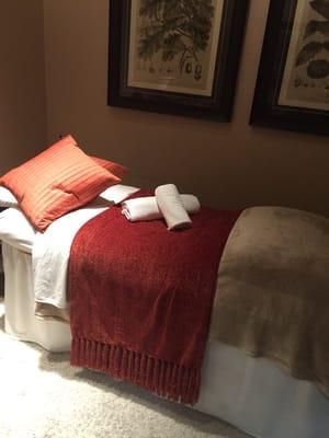 Heated massage table. Organic cotton sheets. Silk pillows.