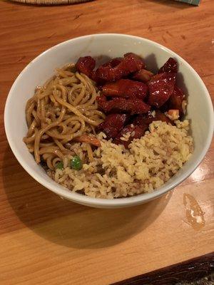 Beef Lo mein, friend rice, and boneless spare ribs with honey sauce (photo was taken at home)