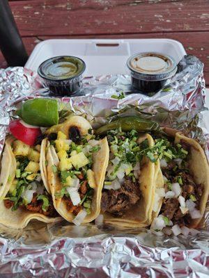 Beef Tongue and Pineapple pork tacos