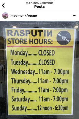 new store hours as of 12/4/23!