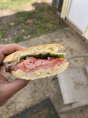 $12.99 | The Toscana - Genoa salami, prosciutini, capicolla, and provolone cheese w/ lettuce, tomato, red onion & vinaigrette dressing.