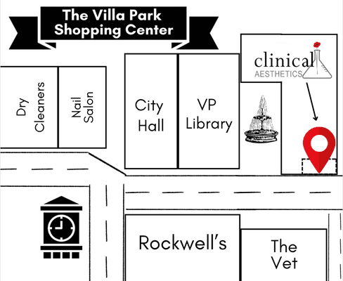 WE ARE LOCATED IN BETWEEN THE VP LIBRARY AND ROCKWELL'S. HERE IS A MAP OF WHERE TO FIND US IN THE VILLA PARK SHOPPING CENTER.