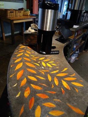 Clever inlaid artistry in the service counter