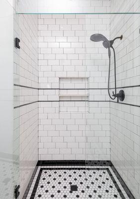 Black & White Vintage Chic Guest Bathroom in a Lucas, Texas New Construction Home