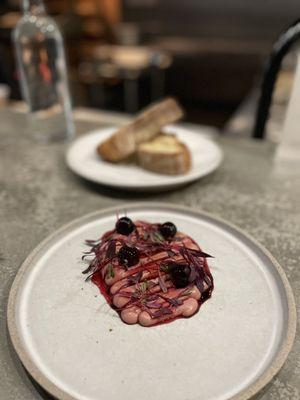 Chicken liver mousse with cherries and balsamic. This was probably my favorite dish - combo or flavors was really good & worked