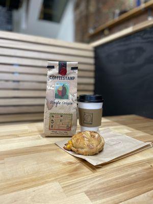 Brunch empanada and coffee to go.