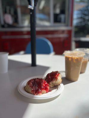 Biscuits & Jam + Vanilla Oat Milk Latte