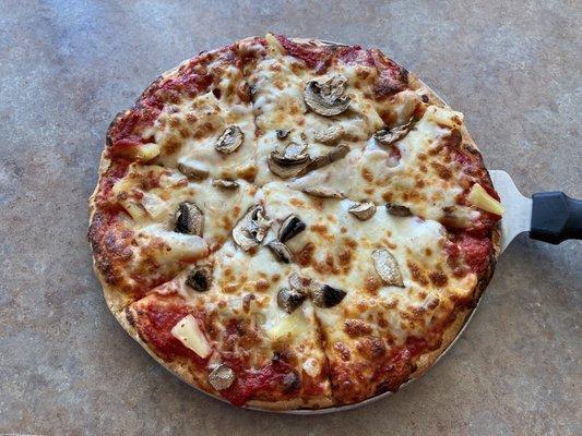 Small 9" mushroom Pineapple Pizza