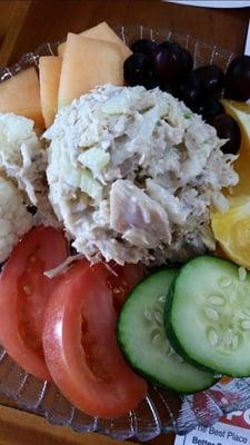 Our Chicken Salad comes with fresh fruit and vegetables!