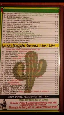 Menu (lunch specials)