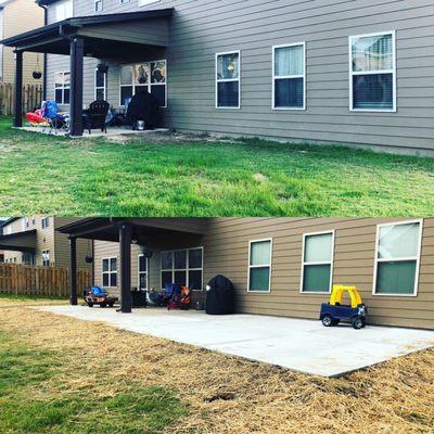 Before and after shots of our patio (these were taken in different lighting). Added 465 sq. feet!