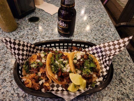 Carnitas taco, al pastor taco, carne asada taco