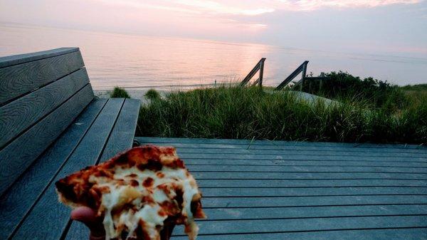 Hawian pizza on the beach.