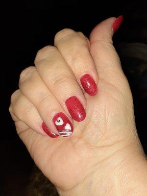 Great job for Valentine nails, even added a little sparkle