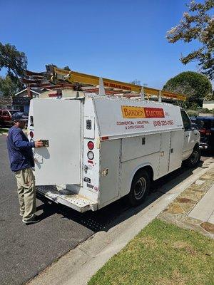 Steve arrived on time in big white electrician's truck.