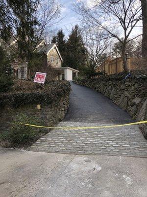 New asphalt paving driveway in Jenkintown and elkinspark with cobble stone apron and Belgium block