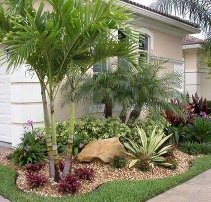 Tropical landscaping with pebble garden