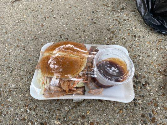 BBQ pork sandwich and slaw