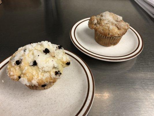 Homemade muffins, chocolate chip and apple cinnamon