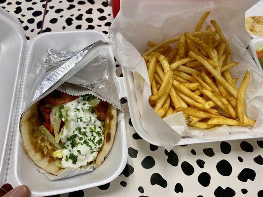 Chicken Gyro and French Fries