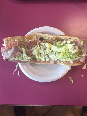 delicious footlong "belly buster" sub sandwich, from the best bill & ruth's sub shop in town.  no lie it's a real "belly buster".  tree b.