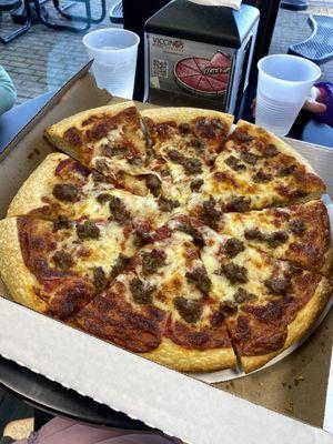 Large sausage Roma crust pizza, about $27