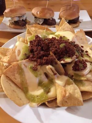 Nachos and steak sliders