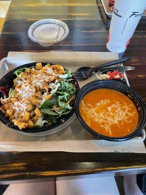 Tomato Basil Bisque and Buffalo Chicken Salad