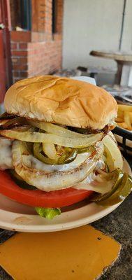 El Cap Burger FANTASTIC! W/Grilled Onions & Jalapeño