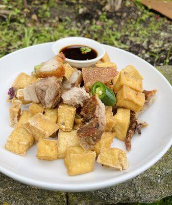 Wanting some comfort food today - fried tofu and pork with vinegar-soy sauce (asked for it on the side)