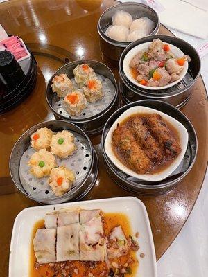 Dim Sum options (shrimp and pork shumai, hai cao, bean curd, banh uot, pork spare ribs)