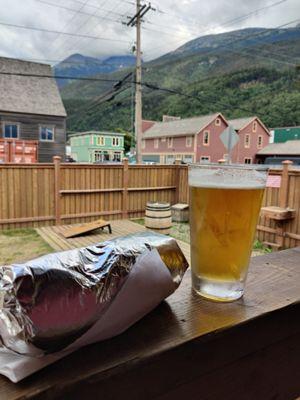 Burrito from Peppers and a pint of Spruce Ale