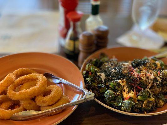 Onion Rings. Grilled Brussels Sprouts.