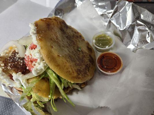 "Freshly made GORDITAS, just like abuela used to make! Our secret ingredients? Love. Try our famous carne asada or veggie gorditas today!